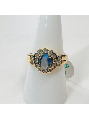 Ring Bomb Party Ring #2894   Size 8 LC Sapphire, 12K gold plated